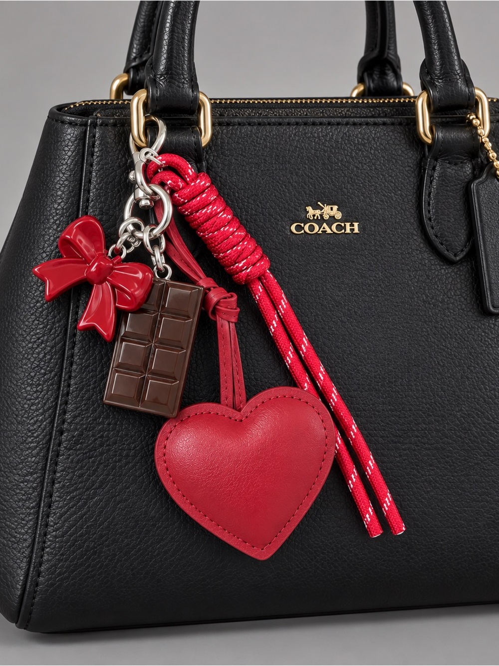 Red Heart, Bow & Chocolate Bag & Key Charm